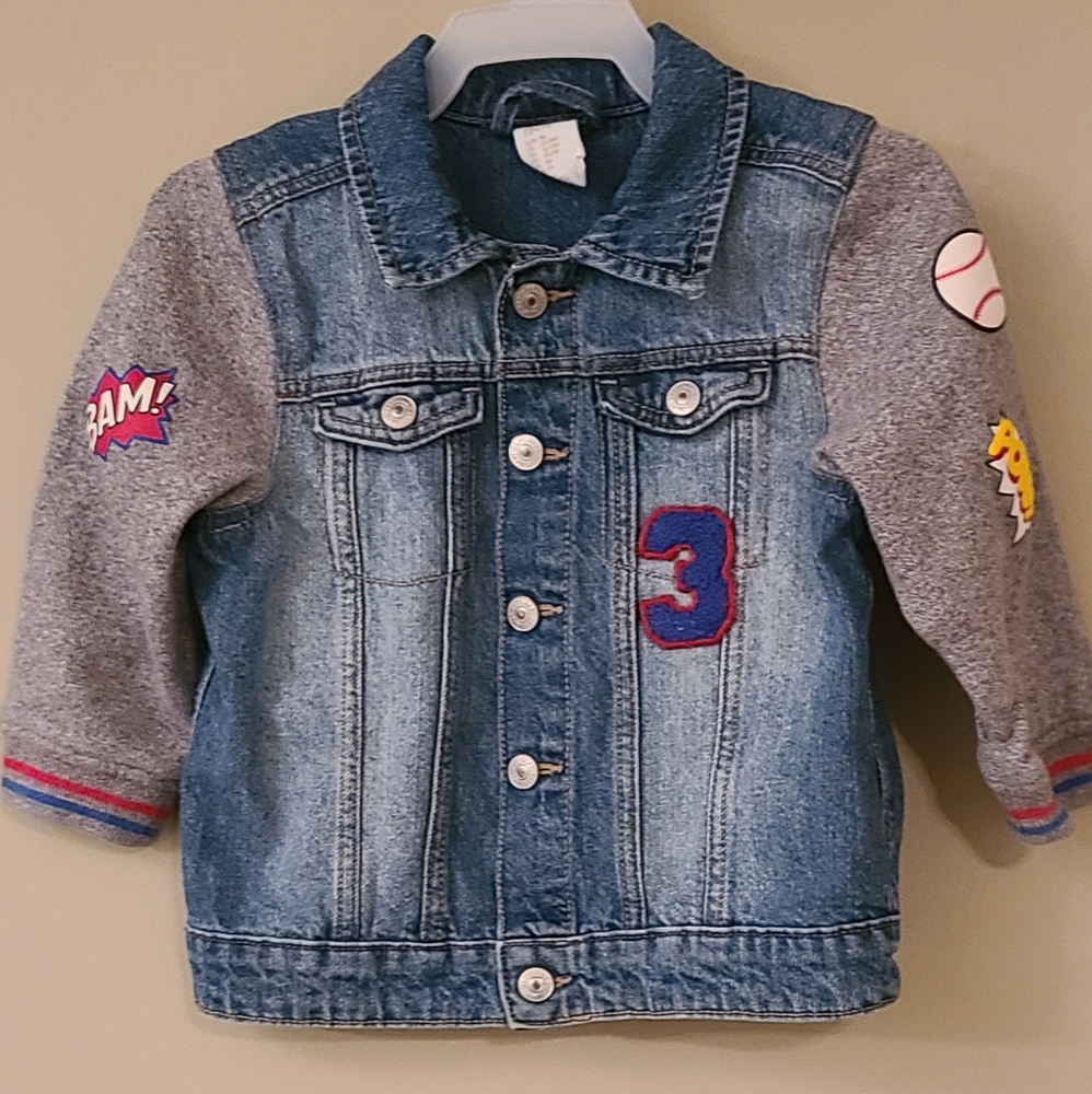 H&M denim jacket with soft grey sleeves